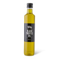 A PET bottle of Truffle Pig's Black truffle oil with black cap set on a white background.